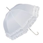 Elegant white wedding umbrella with frilled edge for special occasions.