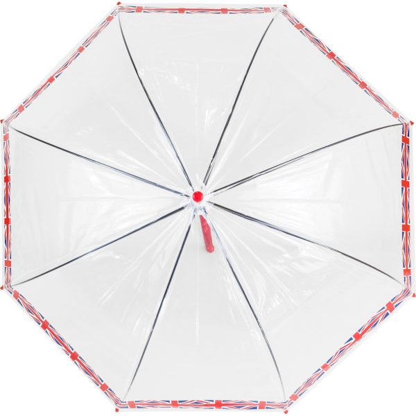 Union Jack border dome umbrella with UK flag design, compact and portable.
