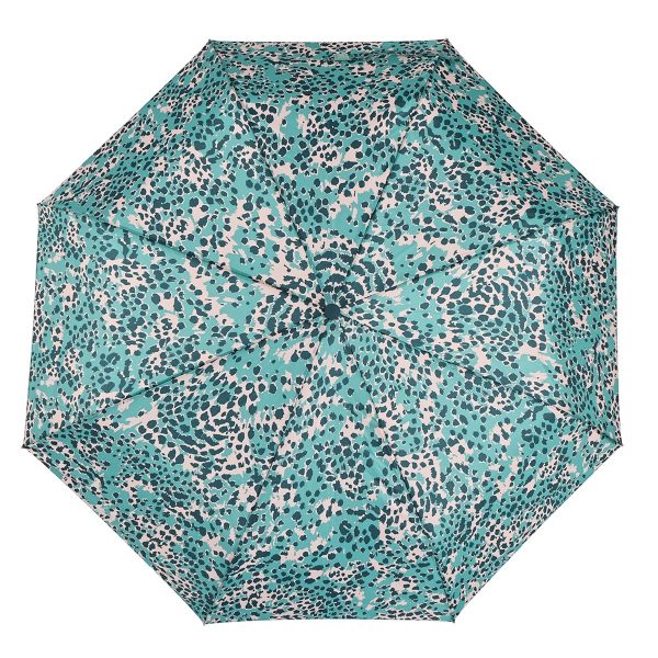 Leopard print umbrella with a mix of colours and pattern.