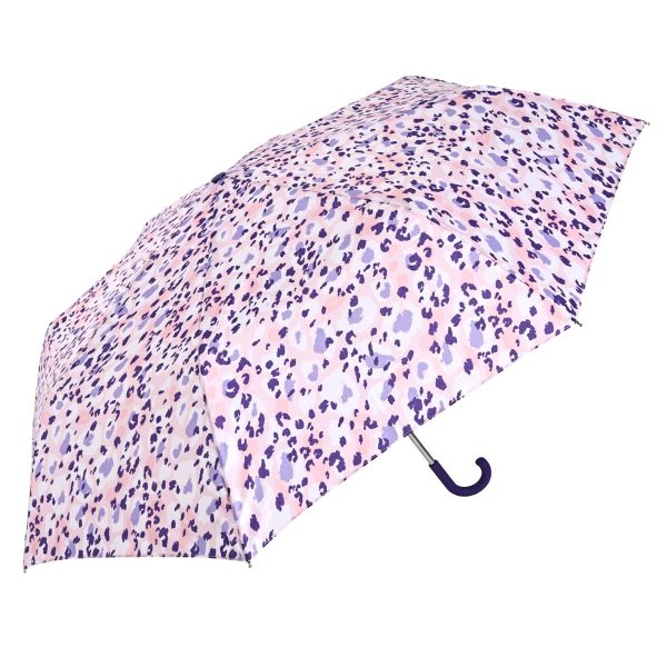 Leopard print umbrella with curved handle for stylish protection.