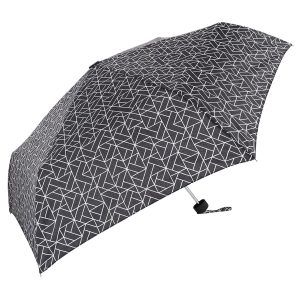 Black and white geometric pattern umbrella for rain protection.