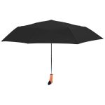 Black Duckhead umbrella with wooden handle for rain protection.