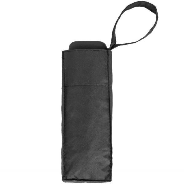 Black compact umbrella case with wrist strap for easy carrying.